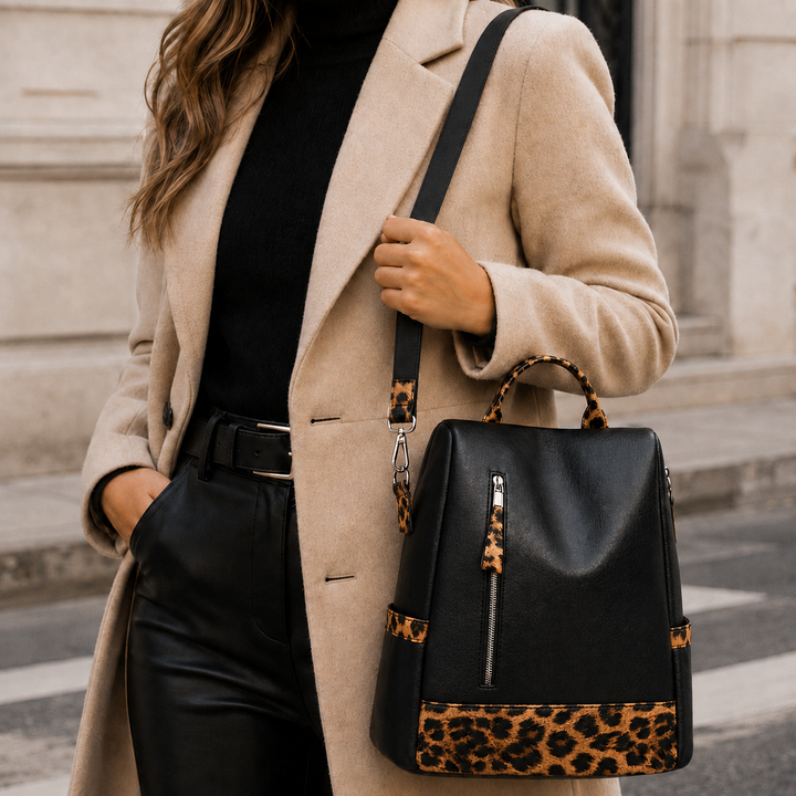 LIVIA LEOPARD LEATHER BACKPACK