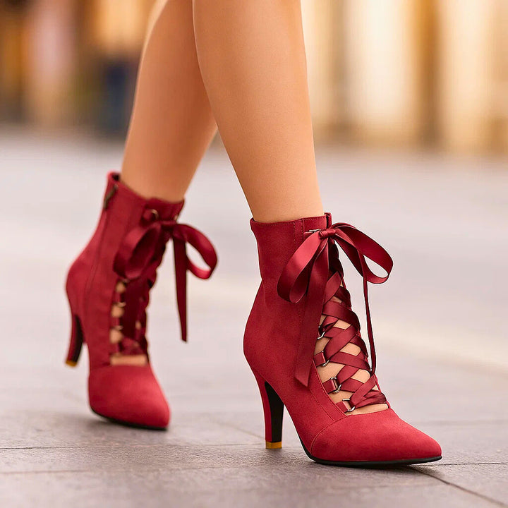STELLA SATIN LACE-UP BOOTS