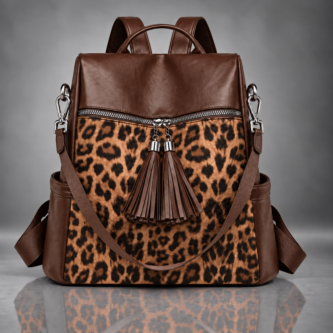 LILIAN LEOPARD TASSEL BACKPACK