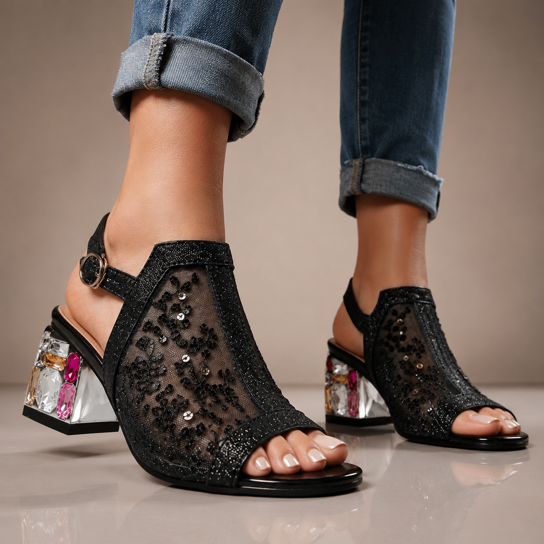 CELINA CRYSTAL LACE HEELS