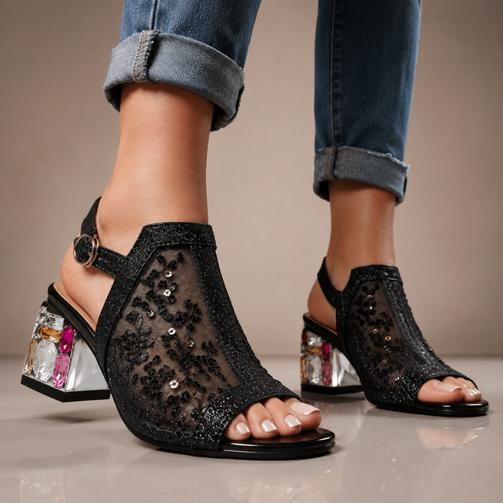 CELINA CRYSTAL LACE HEELS
