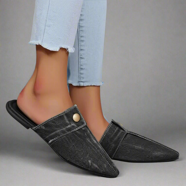 INDIGO LACE DENIM SLIP ONS