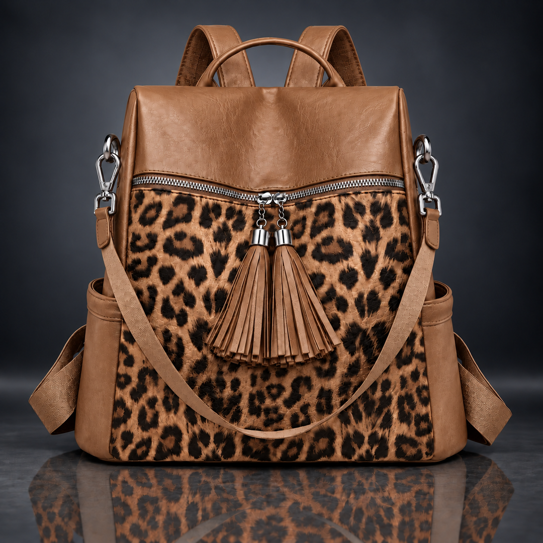 LILIAN LEOPARD TASSEL BACKPACK