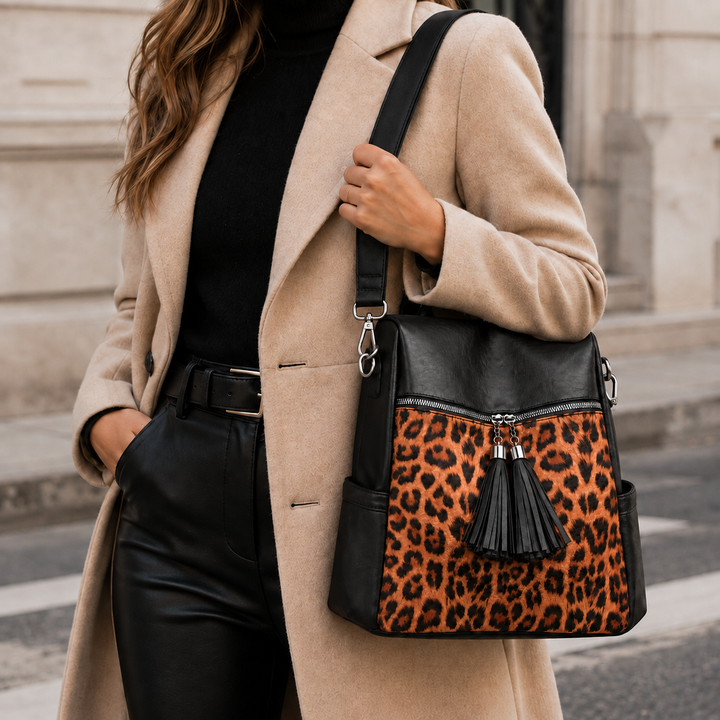 LILIAN LEOPARD TASSEL BACKPACK