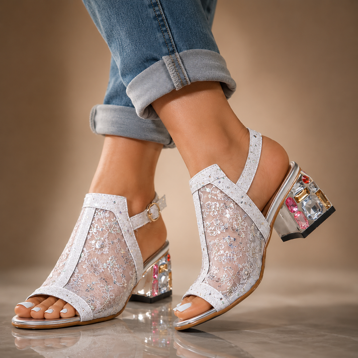 CELINA CRYSTAL LACE HEELS