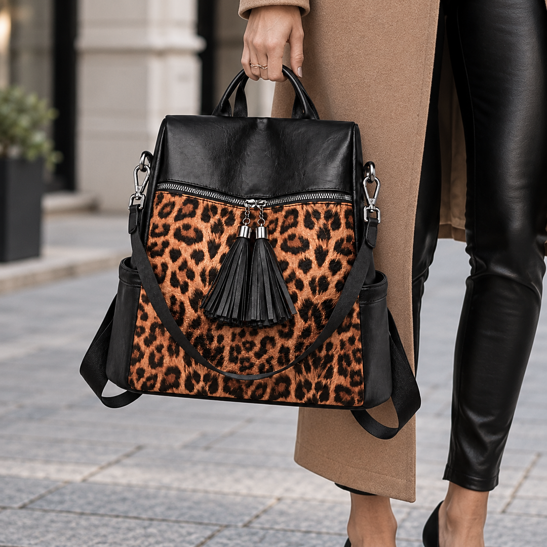 LILIAN LEOPARD TASSEL BACKPACK