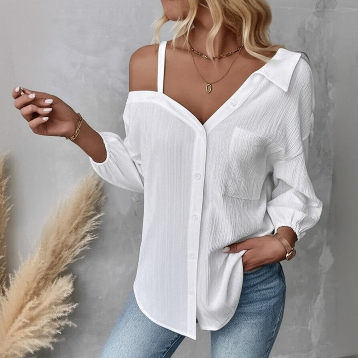 SIENNA OFF-SHOULDER LINEN SHIRT