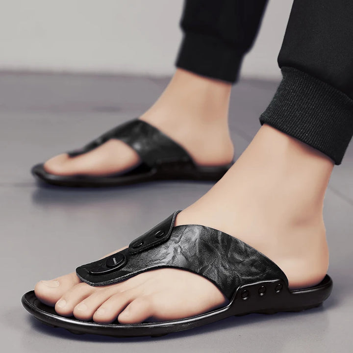 CARLO CRUZ LEATHER SLIDES