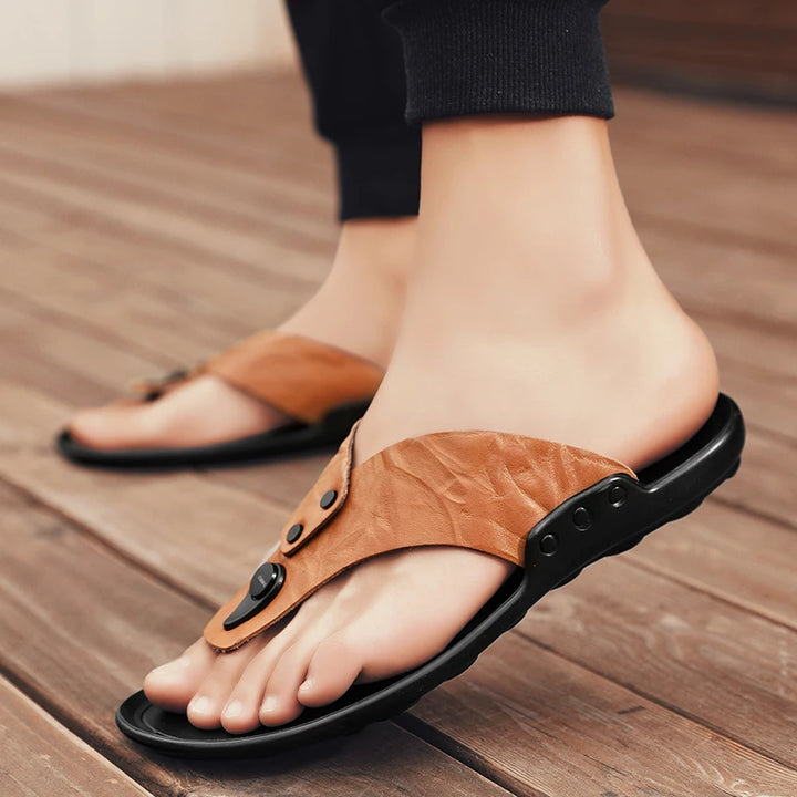 CARLO CRUZ LEATHER SLIDES