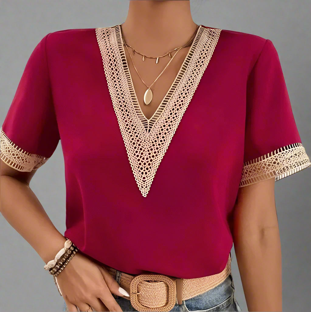 WAVERLY LACEFRONT V-NECK TEE