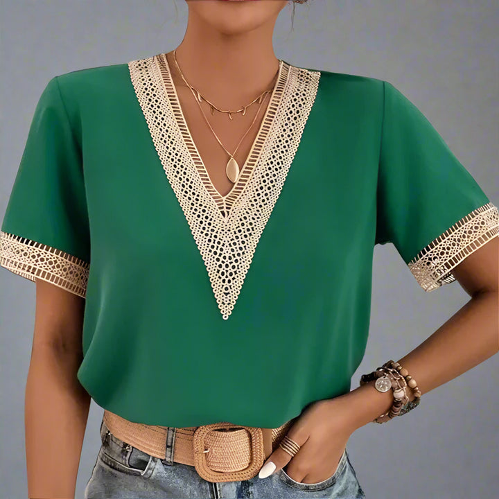WAVERLY LACEFRONT V-NECK TEE