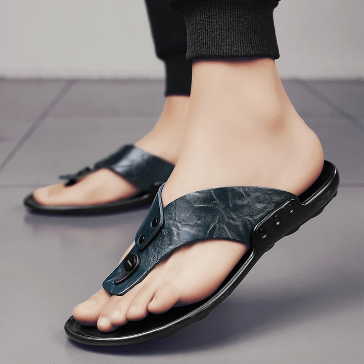CARLO CRUZ LEATHER SLIDES