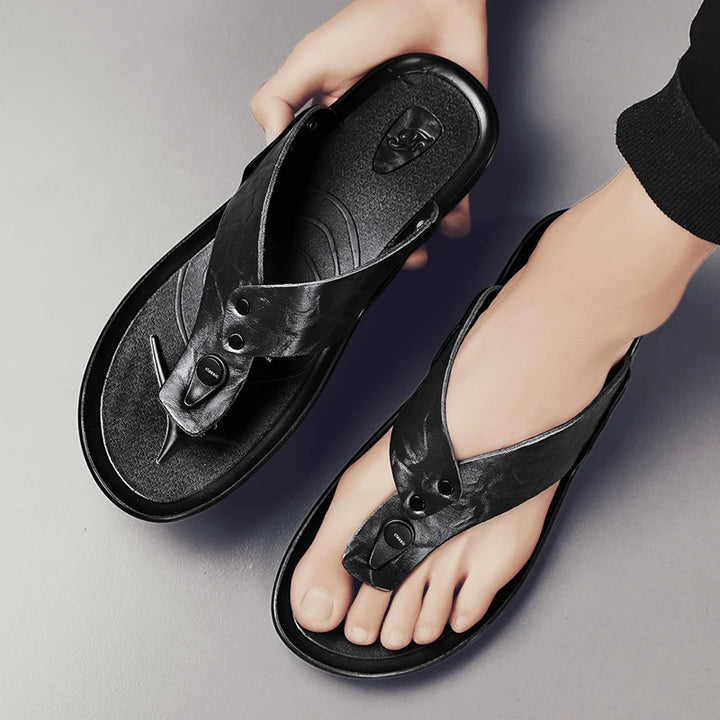 CARLO CRUZ LEATHER SLIDES