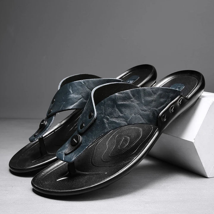 CARLO CRUZ LEATHER SLIDES