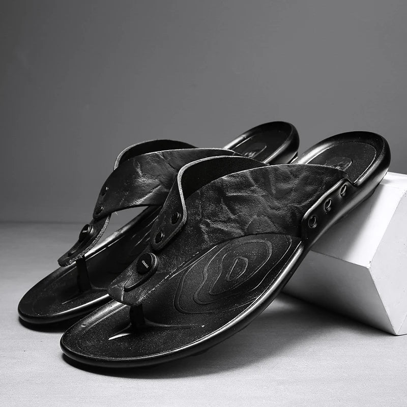 CARLO CRUZ LEATHER SLIDES