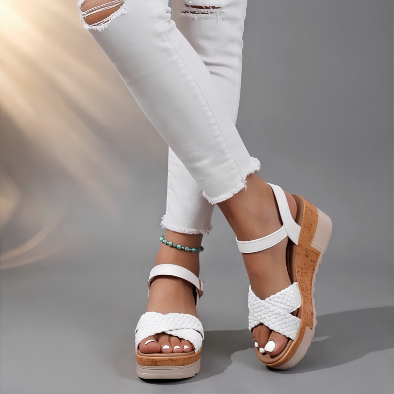 HAZEL WOVEN WEDGE SANDALS
