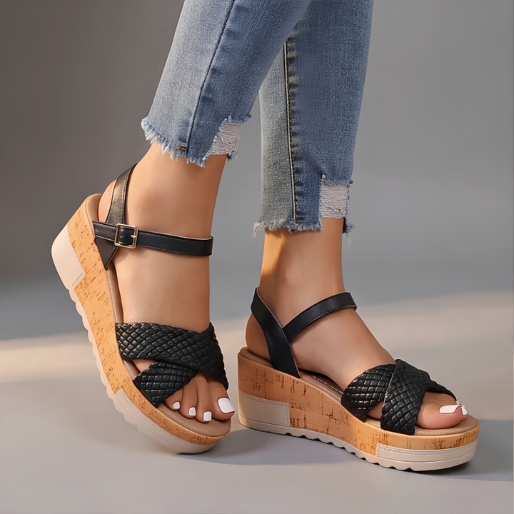HAZEL WOVEN WEDGE SANDALS