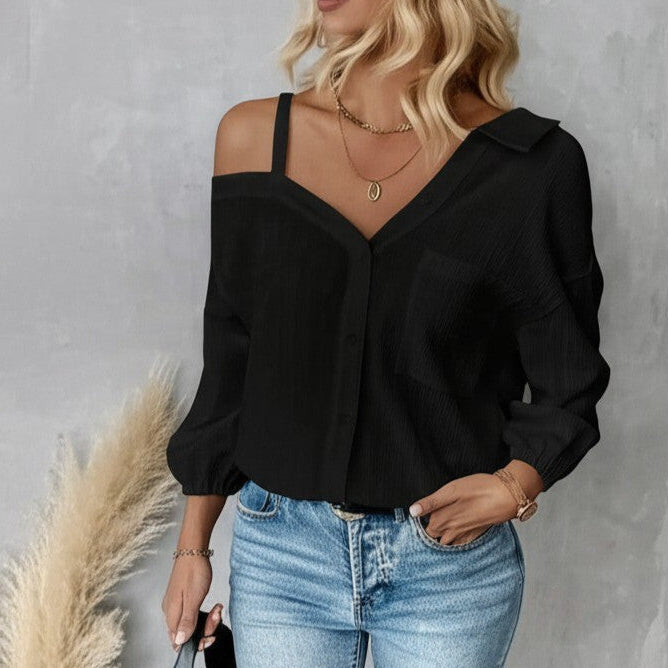 SIENNA OFF-SHOULDER LINEN SHIRT